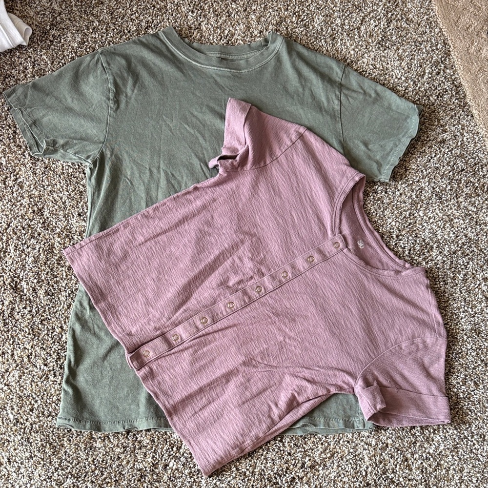 Lavender Button-Front Tee and Olive Green Tee Bundle